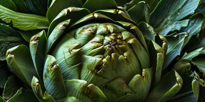 A close up of a green leafy vegetable with many leaves. Generative AI.