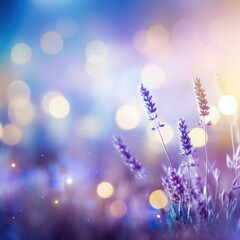 Naklejka premium A close up of lavender flowers in a field with bokeh lights. Generative AI.