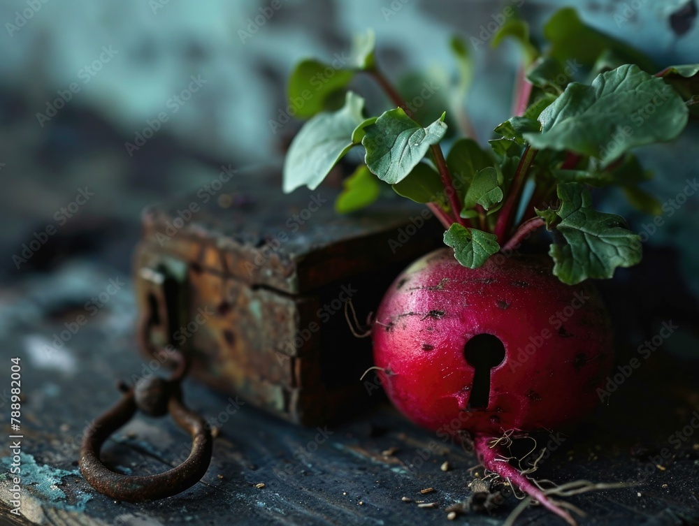 Poster a beetroot with a keyhole in the middle of it. generative ai.
