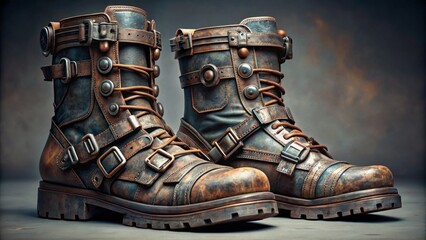 User
Cyberpunk and post-apocalyptic-inspired footwear combines elements of futuristic technology and rugged survivalism. 