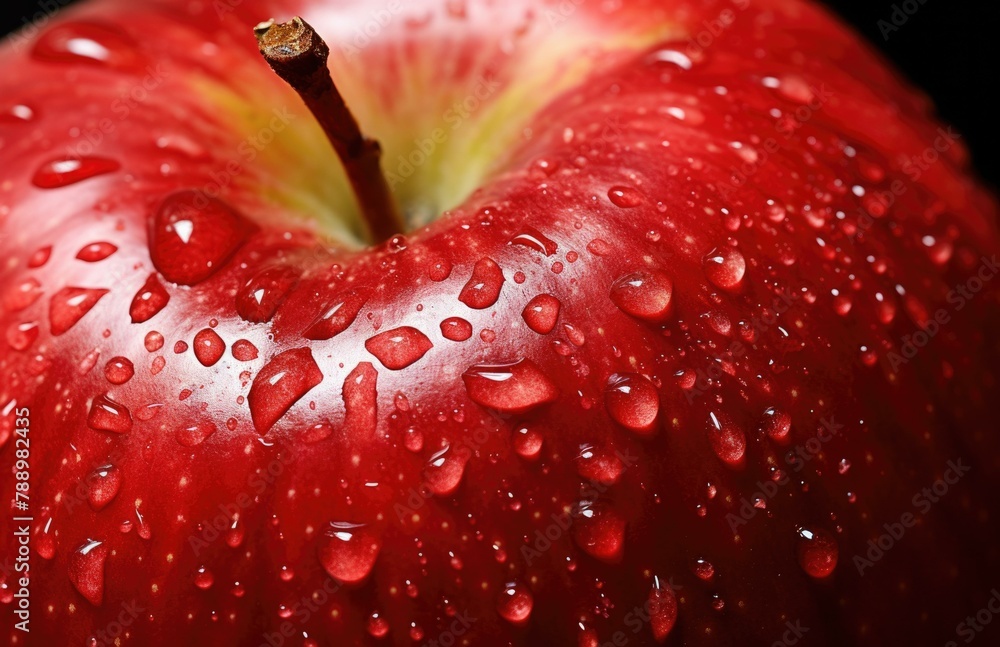 Poster a close up of a red apple with water droplets on it. generative ai.