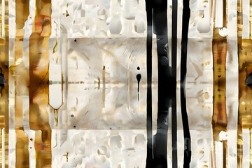 Fototapeta premium White, golden and black watercolor abstract painted background. Ink black street graffiti art on a textured paper vintage background, washes and brush Generative AI