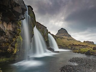 Stunning long exposure of Kirkjufell waterfall