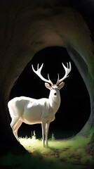 White Deer Silhouette in Forest