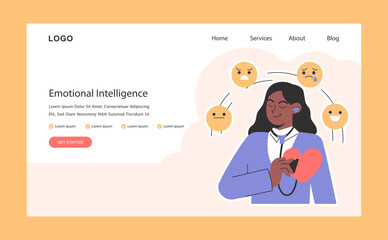 Emotional intelligence web banner or landing page. Serene woman