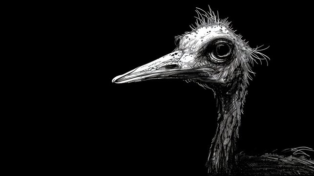 ostrich in Black and white illustration