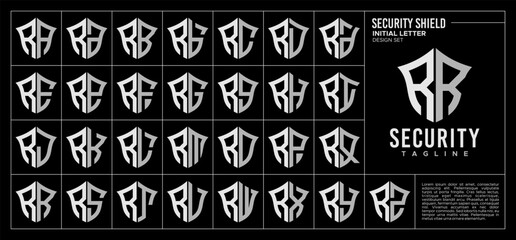 Set of technology shield letter R RR logo design - obrazy, fototapety, plakaty