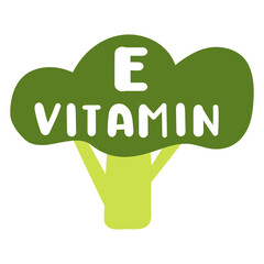 Vitamin E. Broccoli. Flat design. Hand drawn vector illustration design on white background.