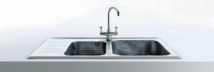  Closeup of modern Double Bowl square kitchen sink on white background , Transforming Your Kitchen with a Stylish Double Bowl Square Sink  
 