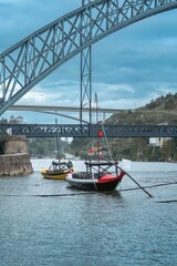View of Rabelo boat, Dom Luis I bridge, unesco world heritage site and Douro river, porto, norte, portugal, europe - 788985855
