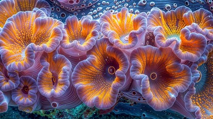 Close up underwater photograph of sea anemones on a coral reef
