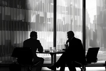 silhouette of 2 businessman having meeting in a Cafe