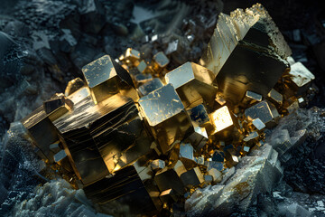 The Gleaming Beauty of Pyrite - Nature's Fool's Gold - obrazy, fototapety, plakaty