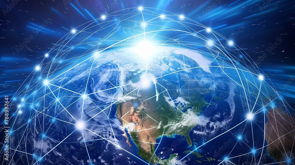 Aufkleber global connectivity: a visualization of telecommunication networks encompassing planet earth, illust