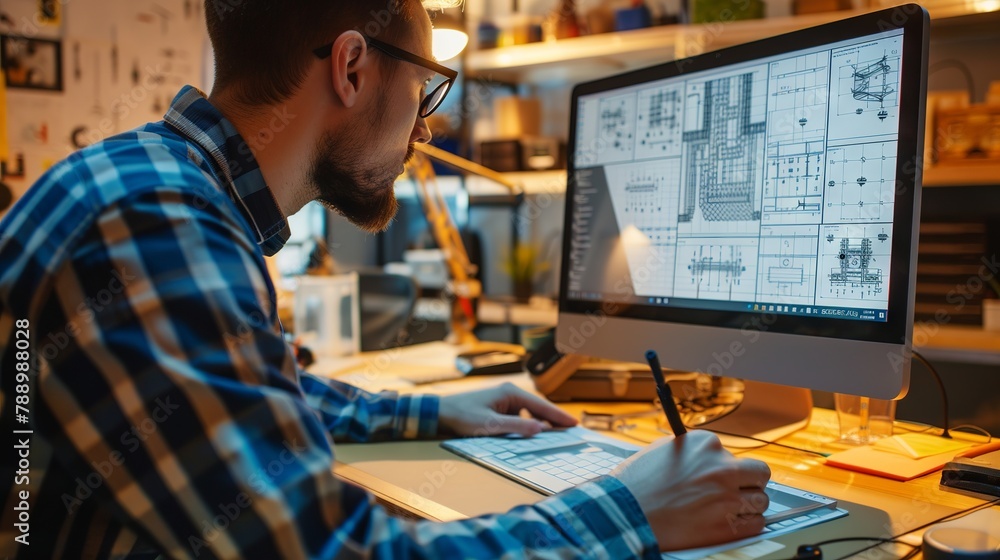 Aufkleber expert digital engineer crafting precision 3d models with advanced cad software in modern industrial