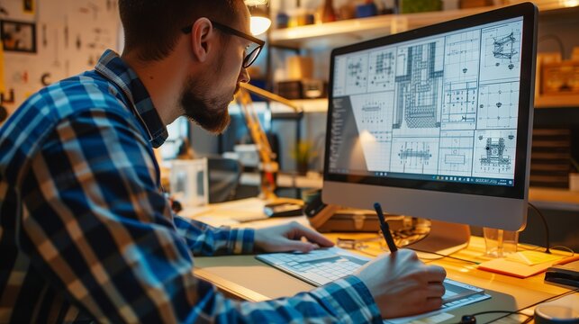 Expert digital engineer crafting precision 3D models with advanced cad software in modern industrial design workspace