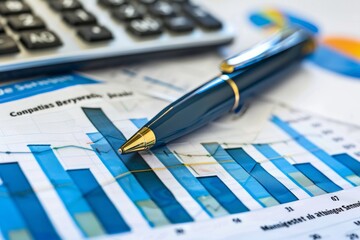calculator and pen on financial data, finance, business, money