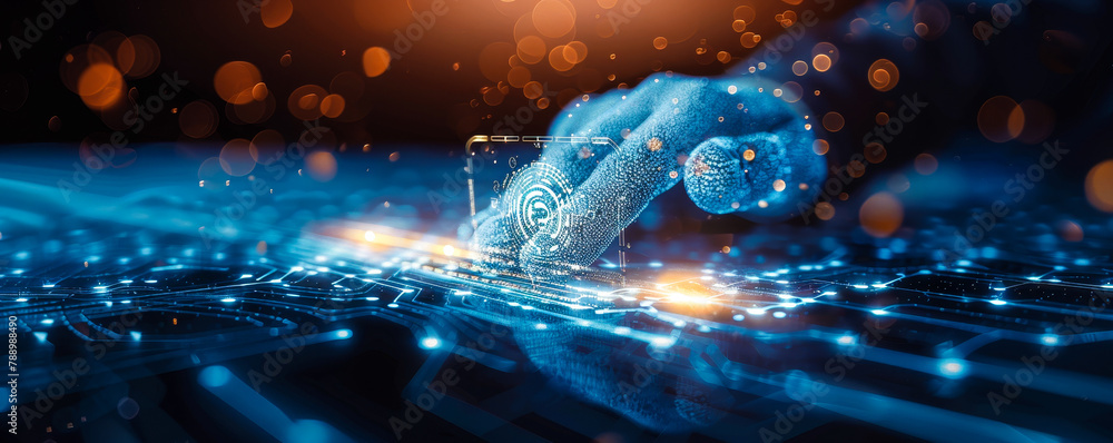 Aufkleber fingerprint-scanning businessman unlocking cloud data network access - cyber security, biometrics au