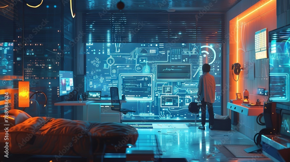 Poster futuristic connectivity concept: abstract digital network patterns symbolizing internet of things (i