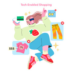Tech-Enabled Teen Shopping illustration. Vector illustration.