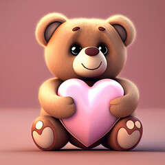 Obraz premium Teddy bear with a heart in his paws.Beautiful cute bear with a heart.Postcard,background,template