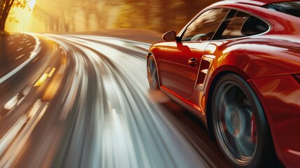 Sports car driving at high speed with a blurred background, 3d rendering