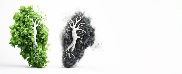 Health Day, the concept of human lungs in the form of grass and trees. AI generated. Header banner mockup with space.