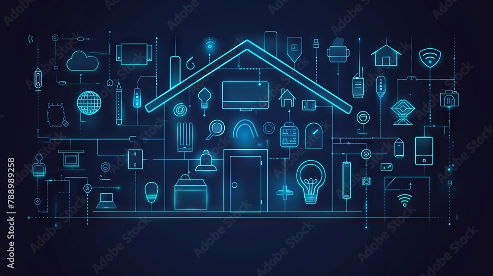 Poster futuristic connectivity concept: abstract digital network patterns symbolizing internet of things (i