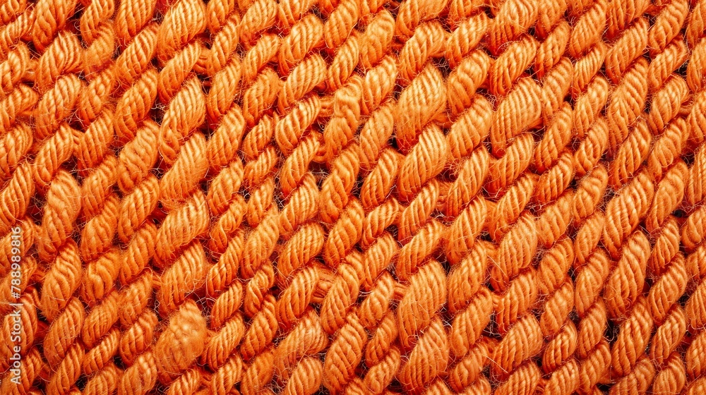 Poster Woven orange wool fabric texture Hand knitted textile canvas background Patchwork carpet backdrop Factory material threads Abstract design Closeup mockup top view : Generative AI