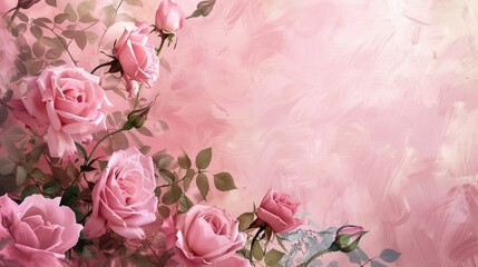 A delicate feminine background adorned with pink roses providing a perfect canvas Ideal for celebrating occasions like Mother s Day Women s Day Valentine s Day and birthdays with ample copy