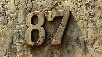 House number numerals on a concrete wall Number 87 decorative types close up no people : Generative AI