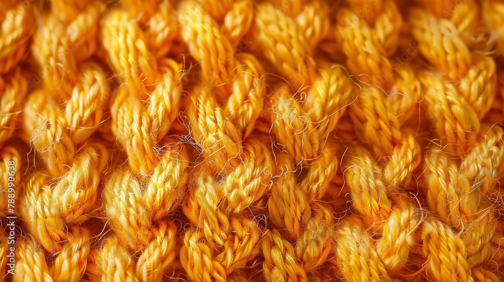 Fototapete Woven orange wool fabric texture Hand knitted textile canvas background Patchwork carpet backdrop Factory material threads Abstract design Closeup mockup top view : Generative AI