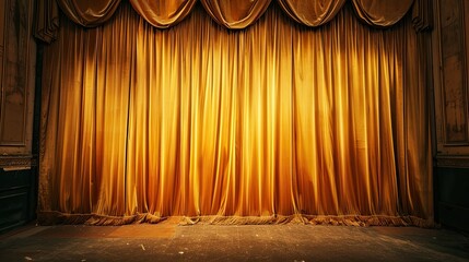 Lavish golden velvet curtains in an old theater