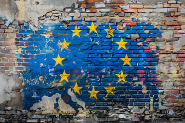 Fototapeta premium graffiti on brick wall flag of european union