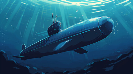cartoon illustration of underwater submarine