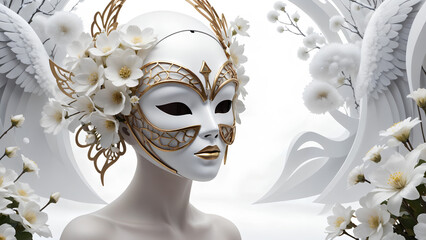 white mask costume and white flower