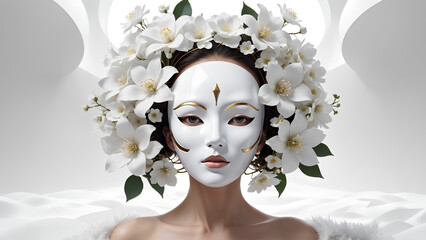 white mask costume and white flower