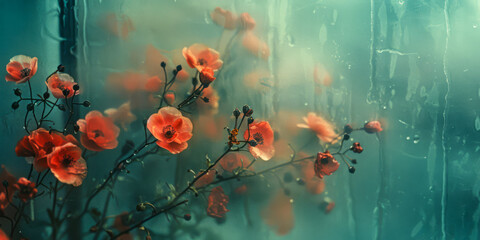 Fototapeta premium Ethereal Poppy Flowers Glistening with Raindrops