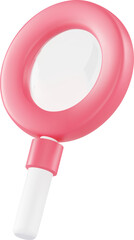 Pink 3D cute magnifier glass icon, Search or research icon.