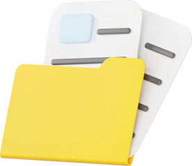 3D Folder or file and white paper document icon.