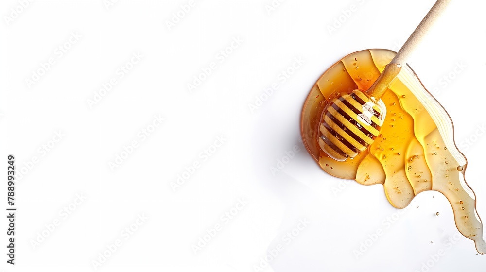 Poster honey with honey dipper isolated on white background top view flat lay : generative ai