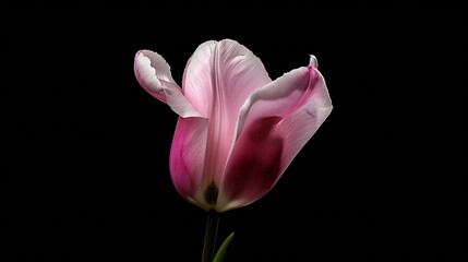 Pink  flower tulip on black isolated background with clipping path Closeup  no shadows Shot of White Colored Nature : Generative AI