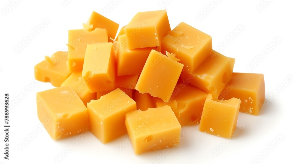 Poster pile of tasty processed cheese on white background : generative ai