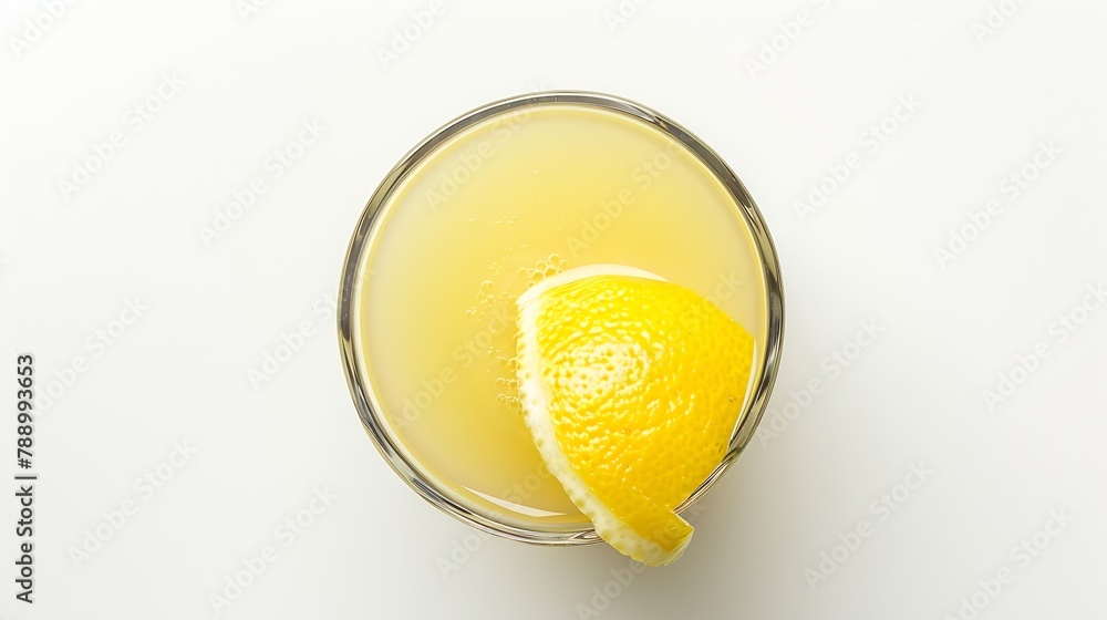 Poster Glass of Lemon juice or lemonade isolated on white background Top view Flat lay : Generative AI