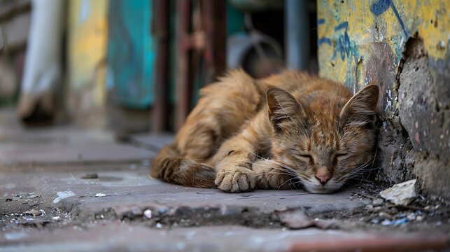 Abandoned street cats dirty poor homeless