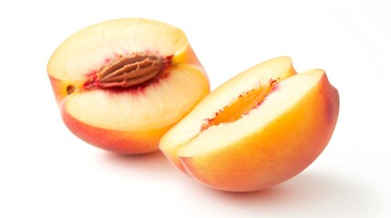 Cut sweet peach on white background : Generative AI