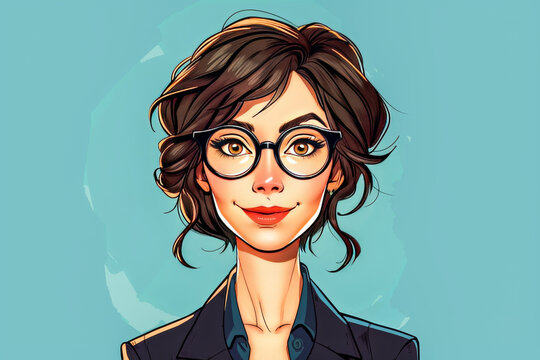 Cartoon Caricature of a Female Attorney.  Generated Image.  A digital illustration of a strong, intelligent female attorney.
