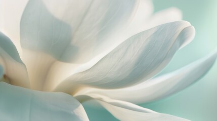 close up of white flower petal shades of white teal soft dreamy image : Generative AI