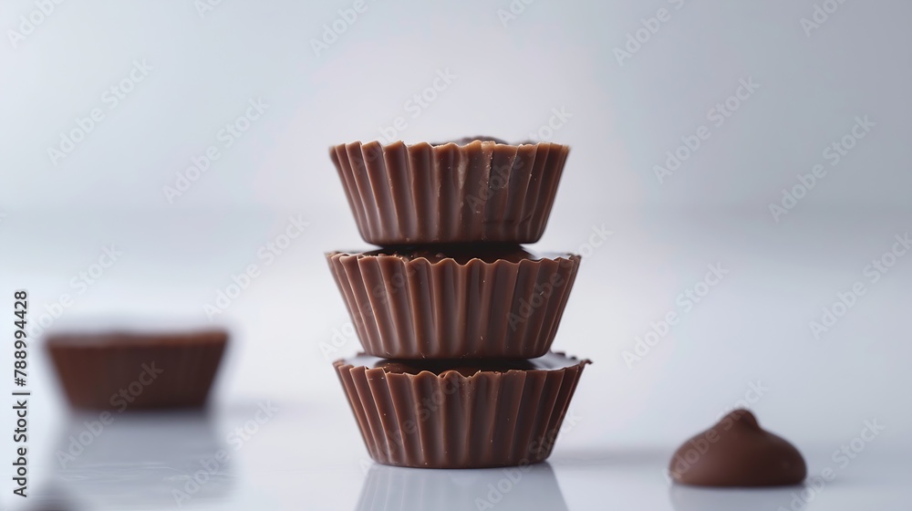 Poster tasty peanut butter cups on light background : generative ai