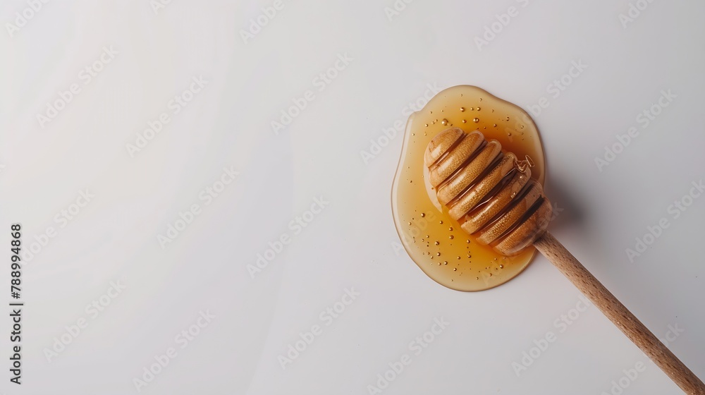 Poster honey with honey dipper isolated on white background top view flat lay : generative ai